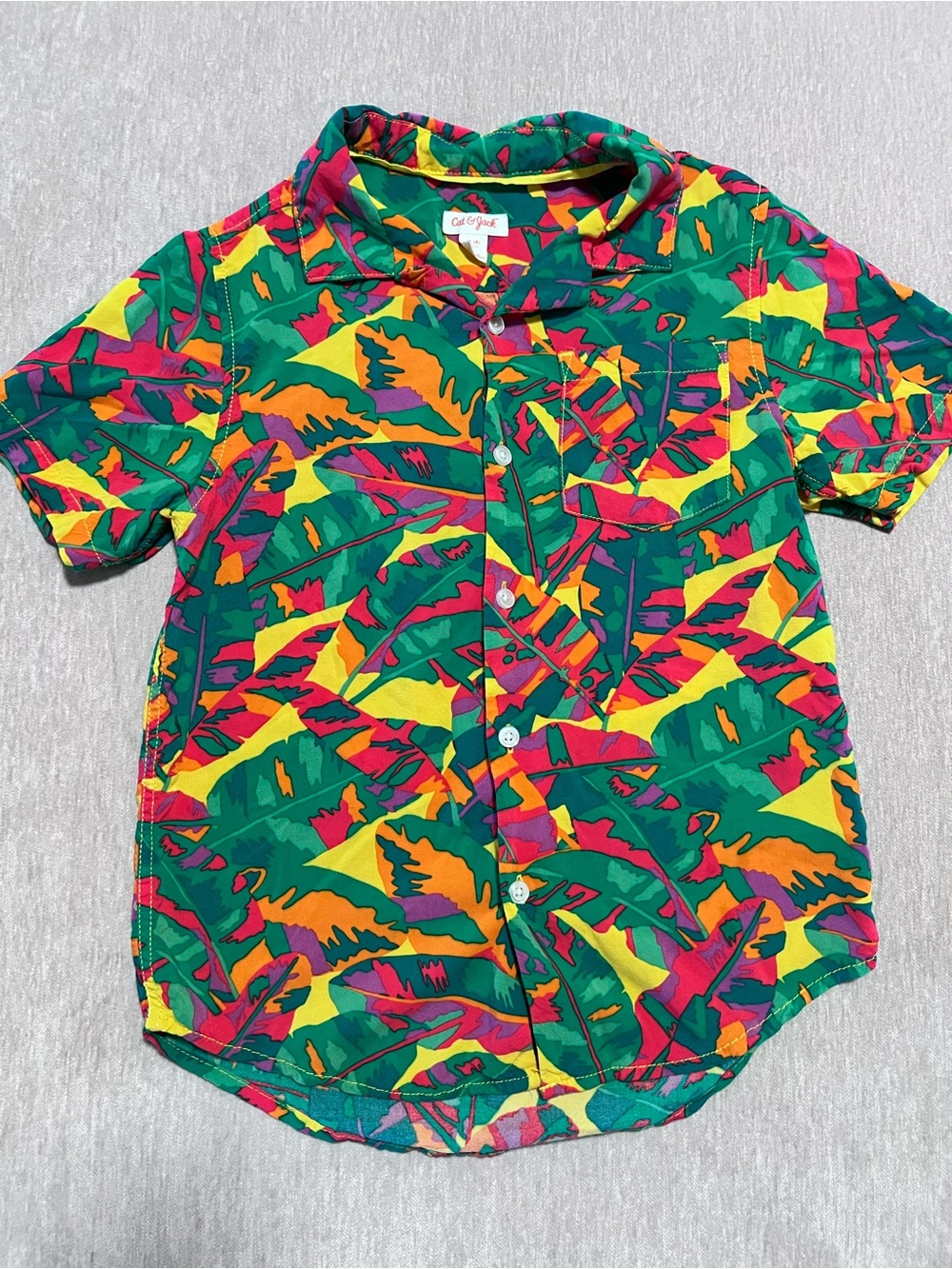 Cat & Jack Green Tropical Leaf Print Button-Down Shirt